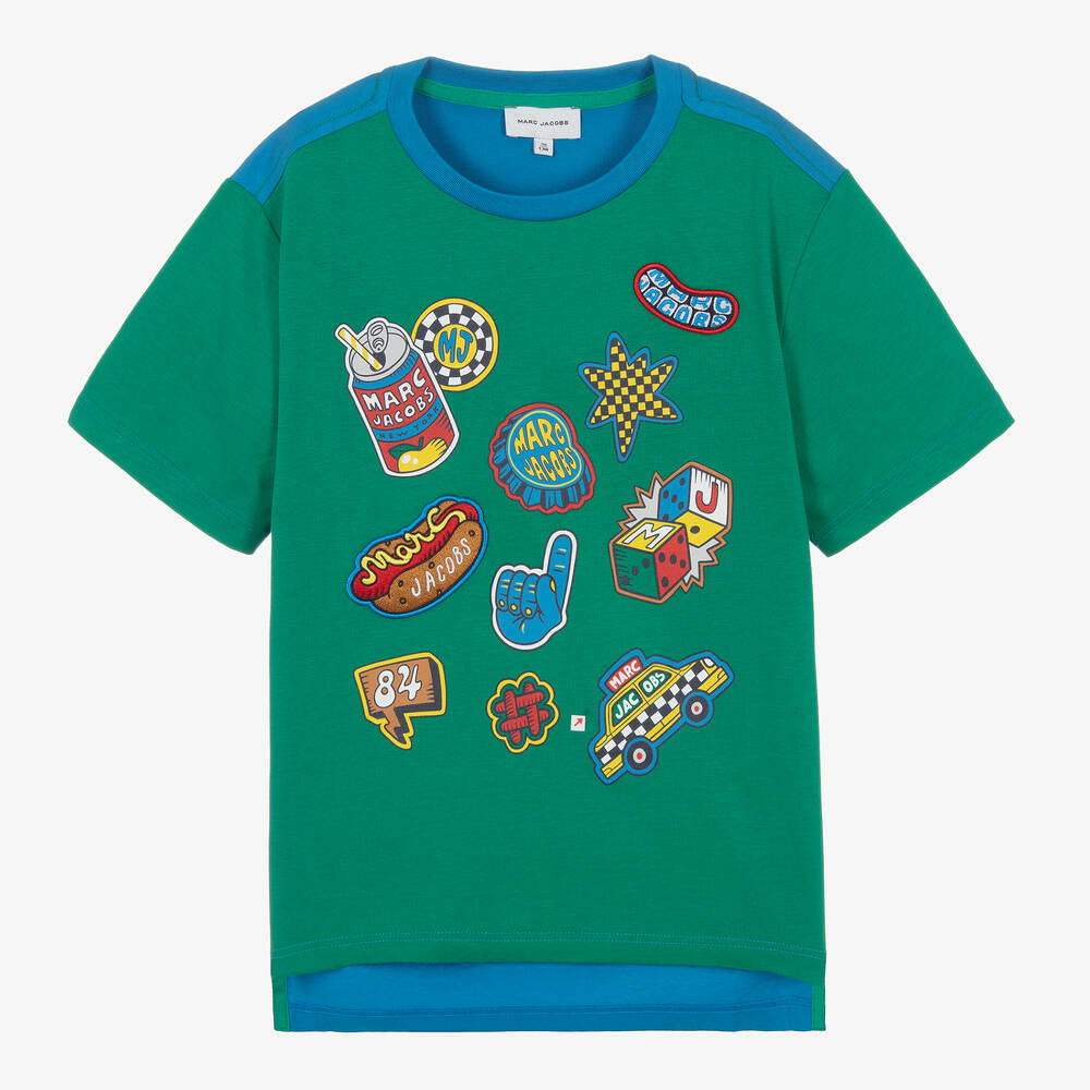 MARC JACOBS - Зеленая хлопковая футболка с нашивками | Childrensalon
