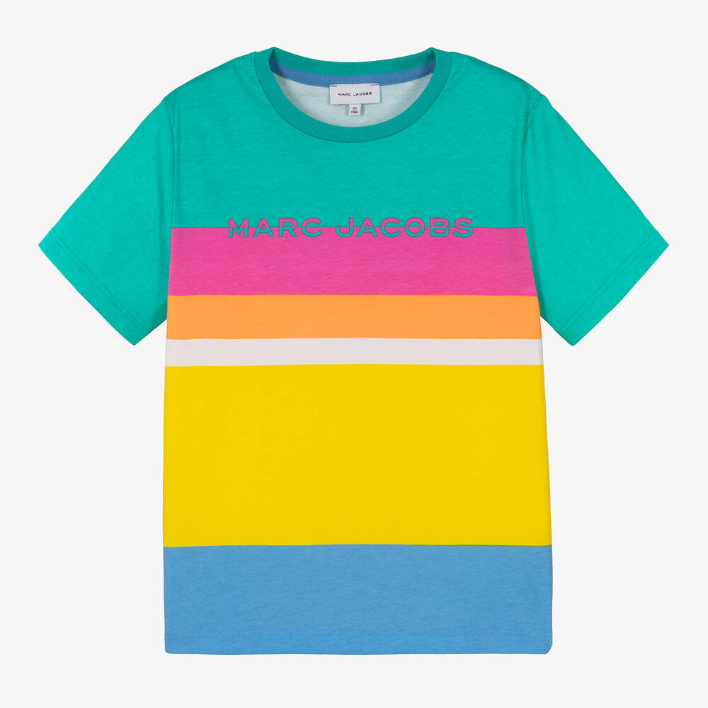 MARC JACOBS - Teen Boys Green Multi-Stripe Cotton T-Shirt | Childrensalon