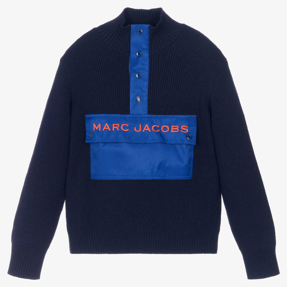 MARC JACOBS - Teen Boys Navy Blue Knit Pocket Sweater | Childrensalon