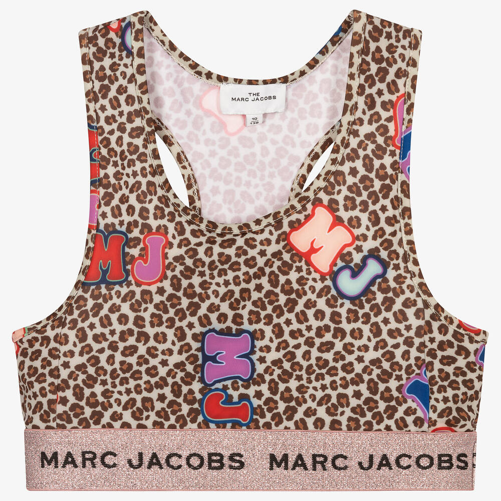 MARC JACOBS - توب رياضي قصير تينز بناتي ستريتش لون بني وبيج | Childrensalon