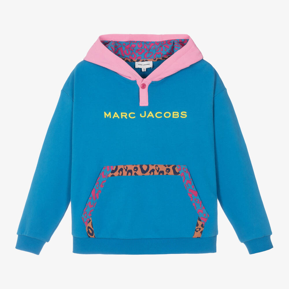 MARC JACOBS - Teen Girls Blue Cotton Leopard Trim Hoodie | Childrensalon