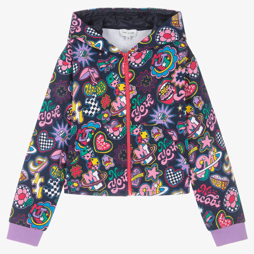 MARC JACOBS-توب هودي بسحّاب تينز بناتي قطن لون كحلي | Childrensalon Outlet