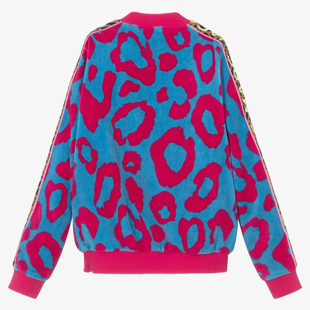 MARC JACOBS Teen Girls Blue Leopard Velour Zip Up Top