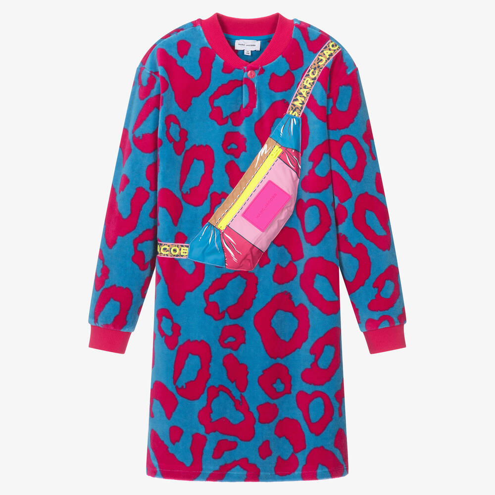 MARC JACOBS - Teen Velourskleid in Blau und Rosa mit Leoparden-Print für Mädchen | Childrensalon