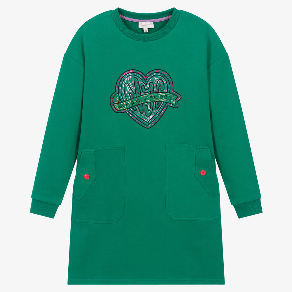 MARC JACOBS - Зеленое хлопковое платье с сердцем для девочек-подростков  | Childrensalon