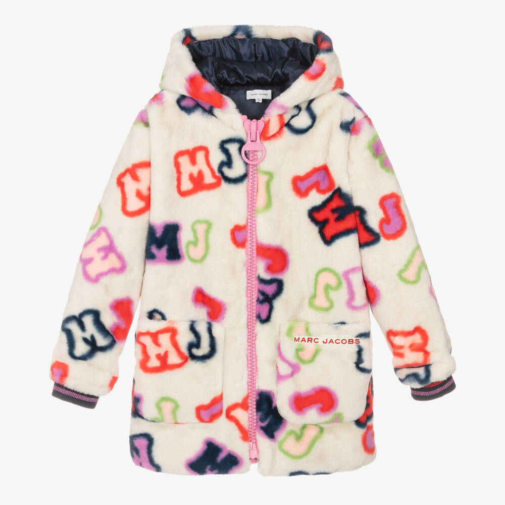 MARC JACOBS - معطف تينز بناتي فرو صناعي لون عاجي | Childrensalon
