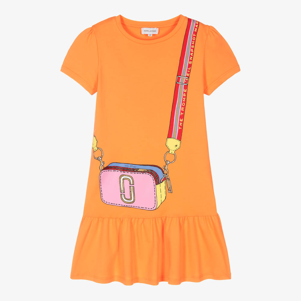 MARC JACOBS - Robe orange imprimé sac ado fille | Childrensalon