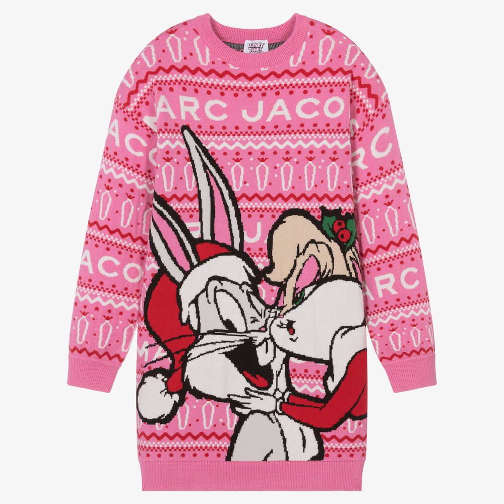 MARC JACOBS-فستان بطبعة لوني تيونز أكريليك محبوك لون زهري | Childrensalon Outlet