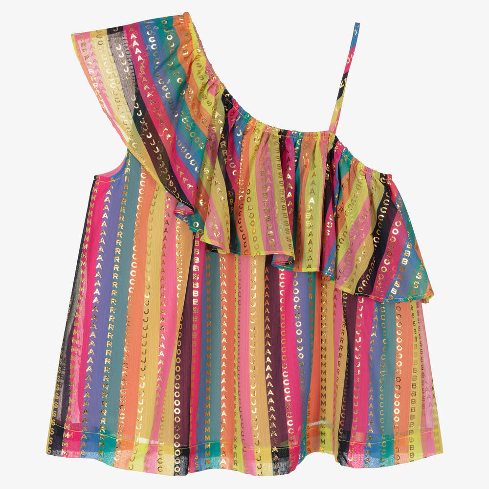 MARC JACOBS-Teen Girls Pink & Gold Striped Asymmetric Top | Childrensalon Outlet