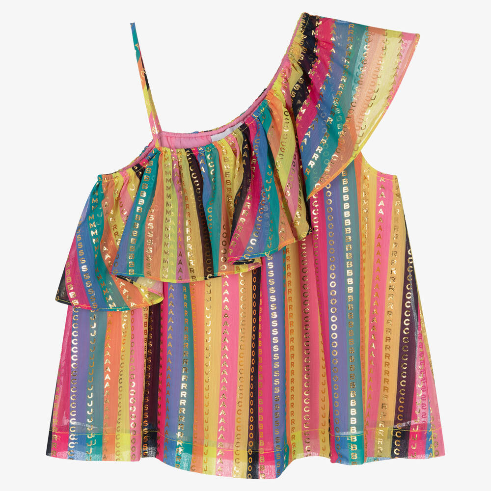 MARC JACOBS - Teen Girls Pink & Gold Striped Asymmetric Top | Childrensalon