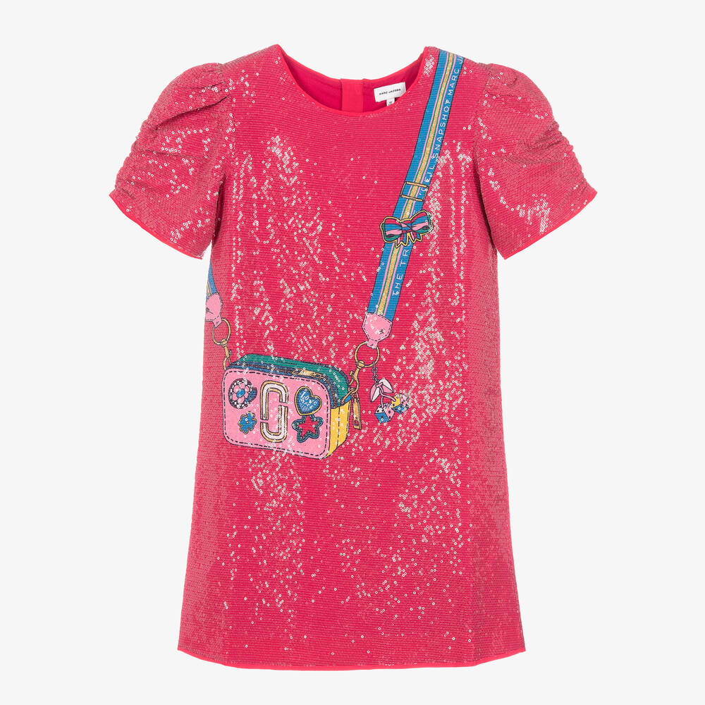 MARC JACOBS - Розовое платье с пайетками и принтом-сумкой | Childrensalon