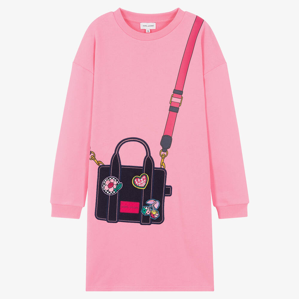 MARC JACOBS - Розовое платье-свитшот с принтом-сумкой | Childrensalon