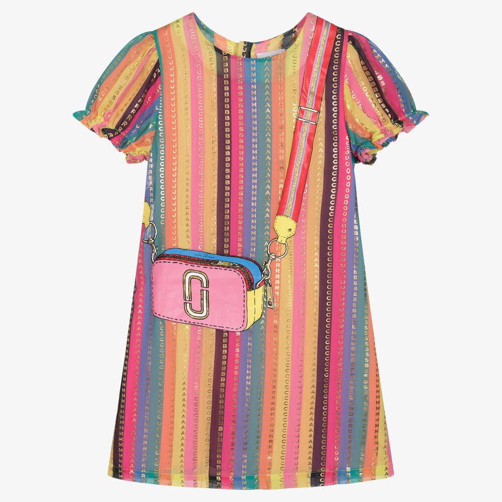 MARC JACOBS - فستان تينز بناتي شيفون مقلم لون زهري | Childrensalon