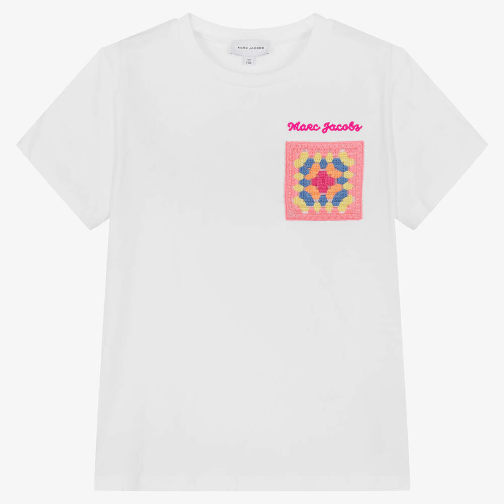 MARC JACOBS - Weißes Teen T-Shirt mit Häkeltasche | Childrensalon
