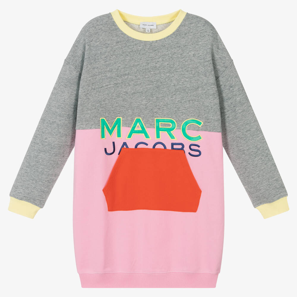 MARC JACOBS - فستان تينز قطن لون رمادي وزهري | Childrensalon