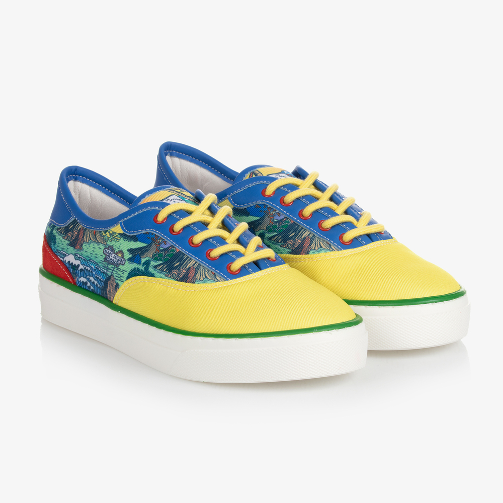 MARC JACOBS-حذاء ترينرز تينز ولادي كانفاس لون أصفر وأزرق | Childrensalon Outlet