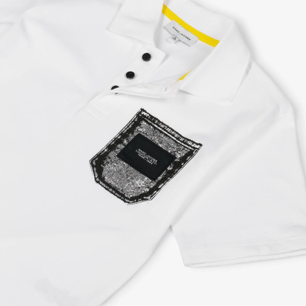 MARC JACOBS-White Printed Pocket Polo | Childrensalon Outlet