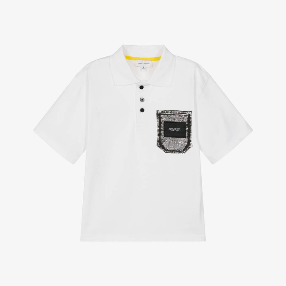 MARC JACOBS-White Printed Pocket Polo | Childrensalon Outlet