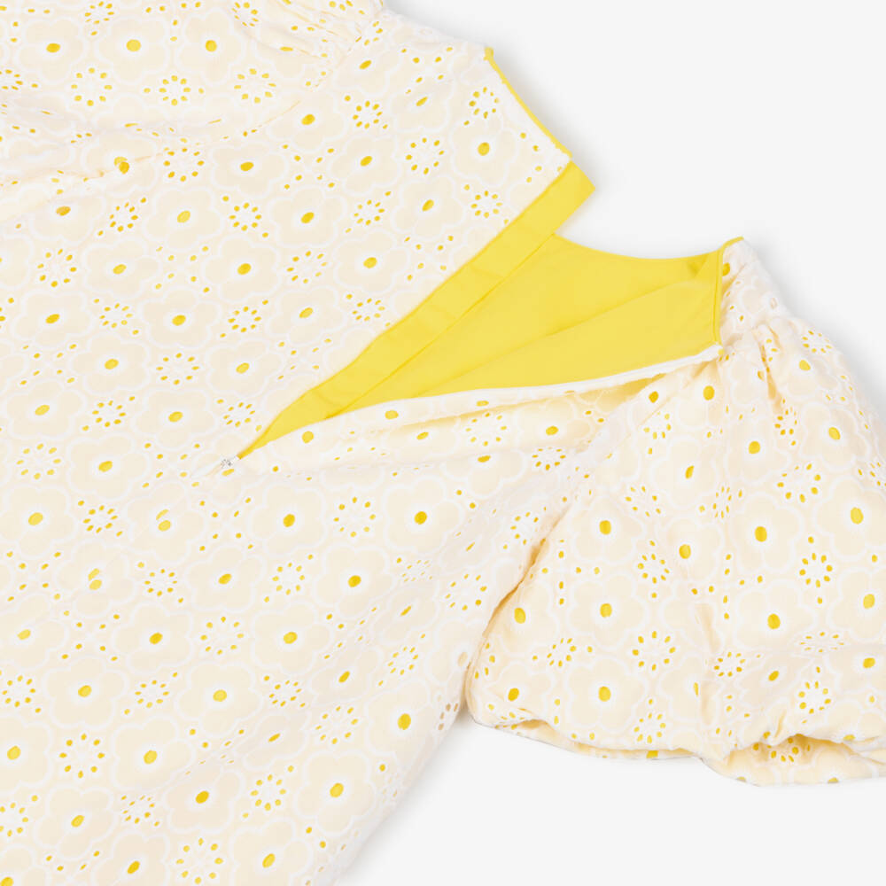 MARC JACOBS-White Yellow Broderie Anglaise Dress | Childrensalon Outlet
