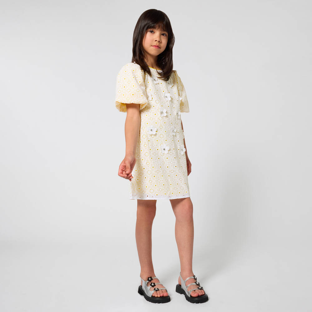 MARC JACOBS-White Yellow Broderie Anglaise Dress | Childrensalon Outlet