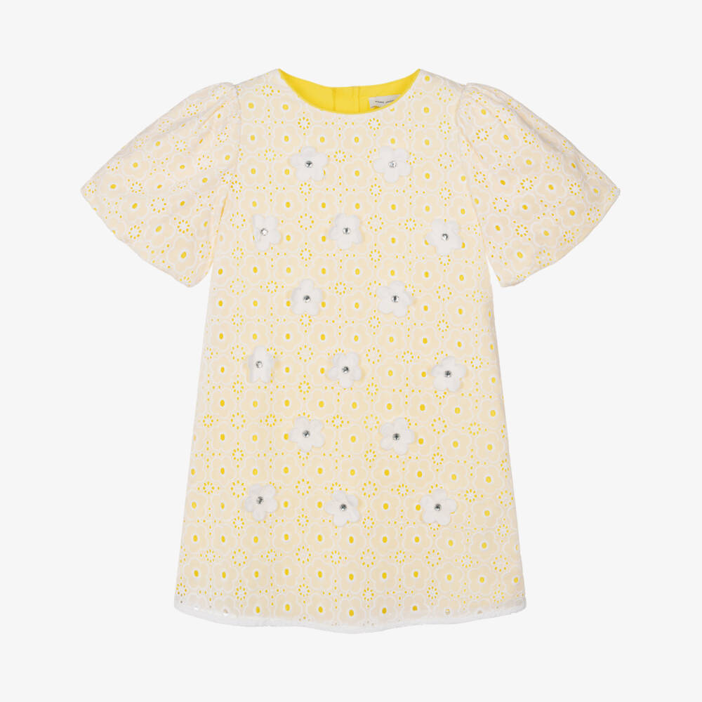 MARC JACOBS-White Yellow Broderie Anglaise Dress | Childrensalon Outlet