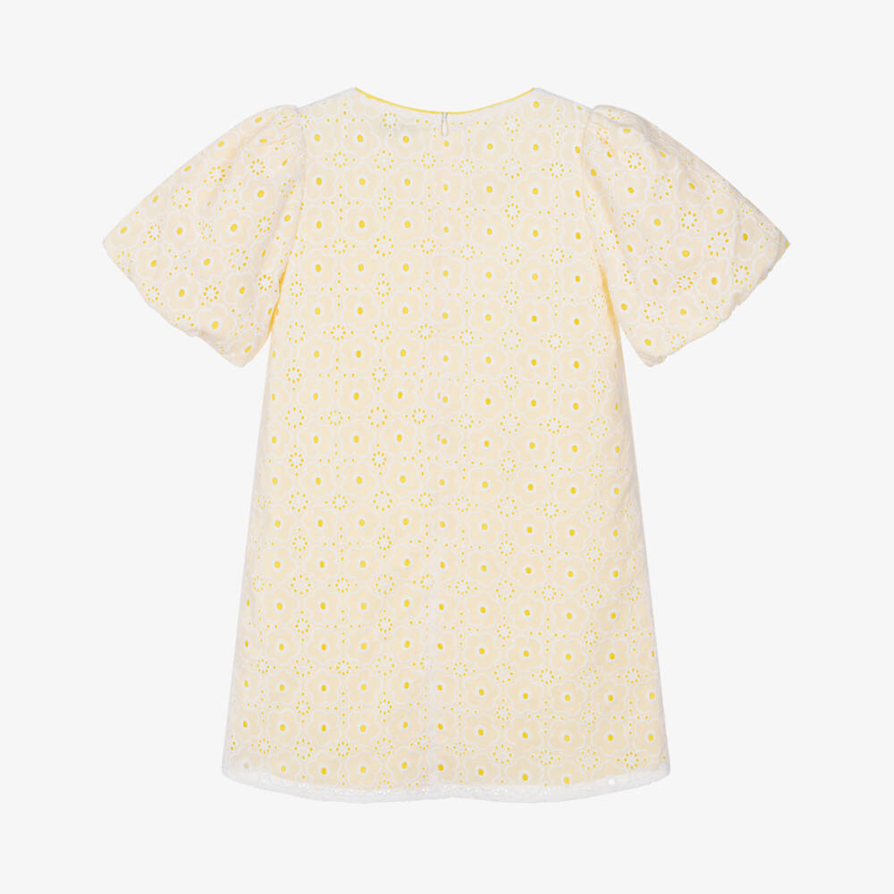 MARC JACOBS-White Yellow Broderie Anglaise Dress | Childrensalon Outlet