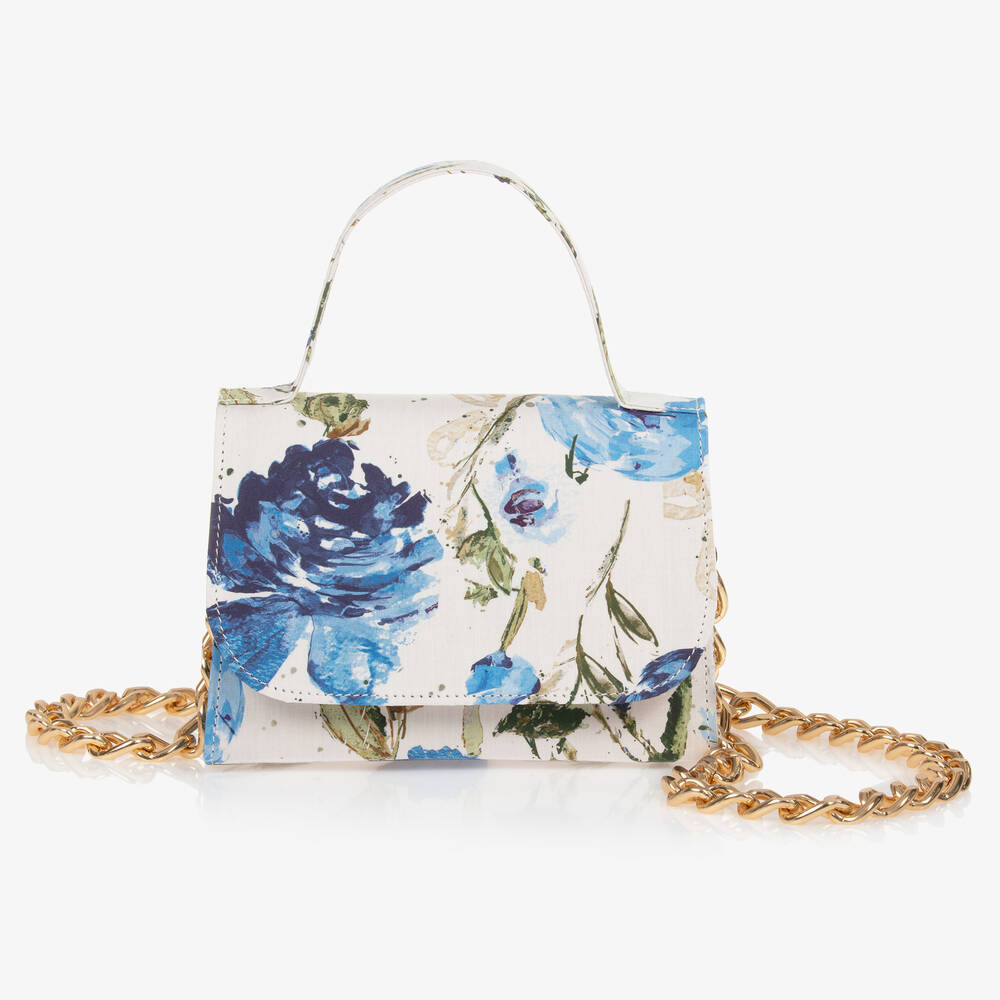 Marchesa Kids Couture-Girls Blue Floral Cotton Bag (17cm) | Childrensalon Outlet