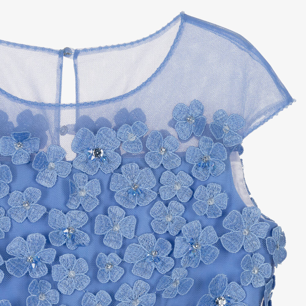 مارشيزا كيدز كوتور-فستان تافتا ومكرميه لون أزرق | Childrensalon Outlet