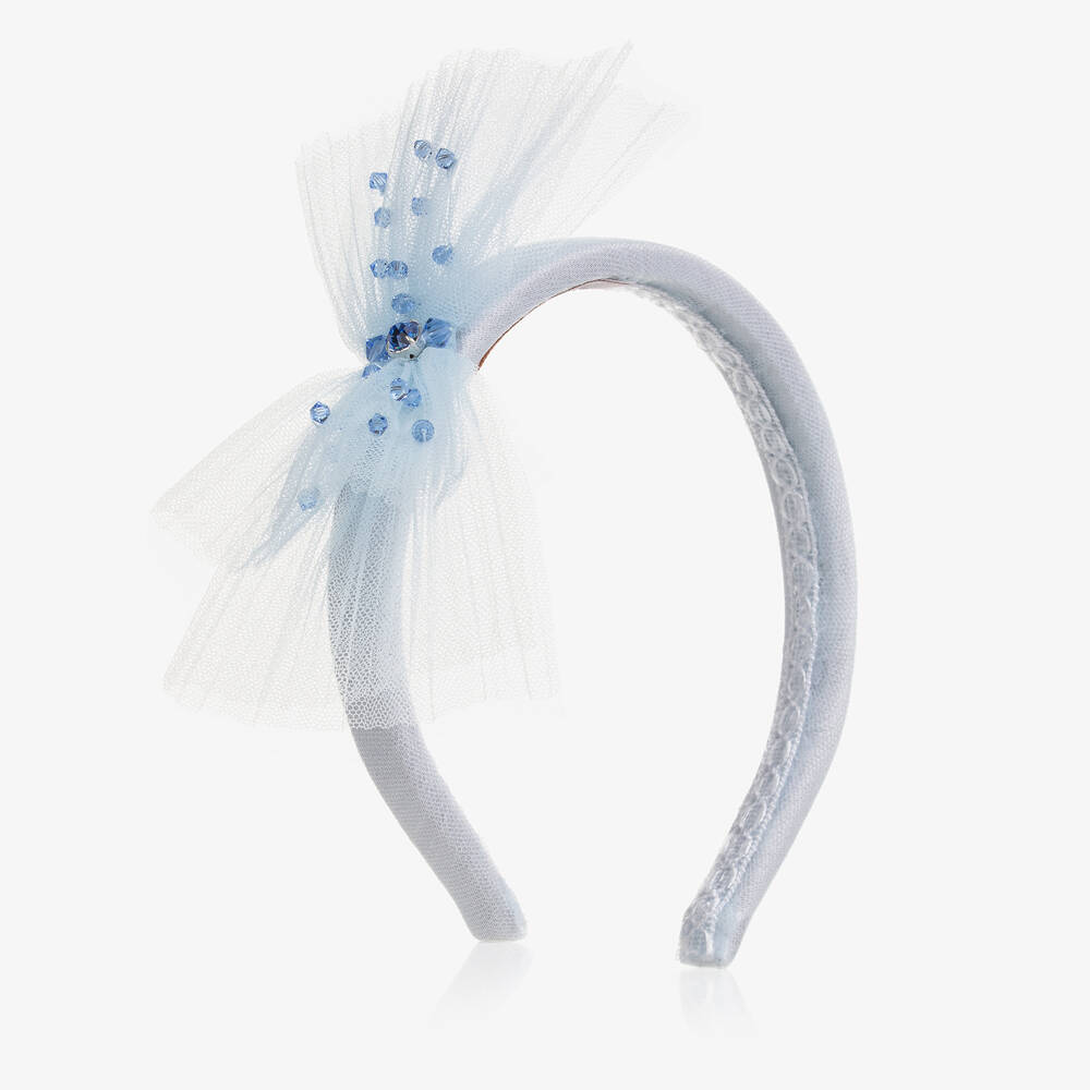 Marchesa Kids Couture - Girls Blue Tulle Bow Hairband | Childrensalon
