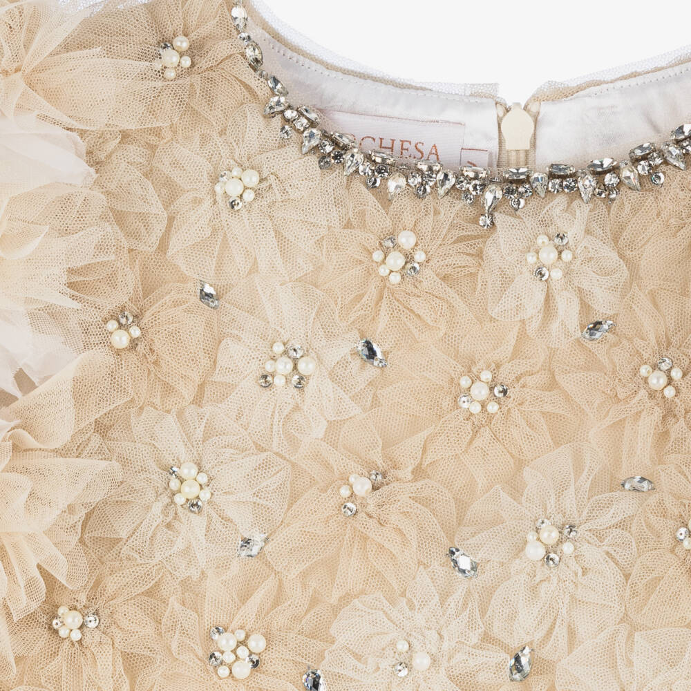 Marchesa Kids Couture-Girls Cream Floral Embellished Dress | Childrensalon Outlet