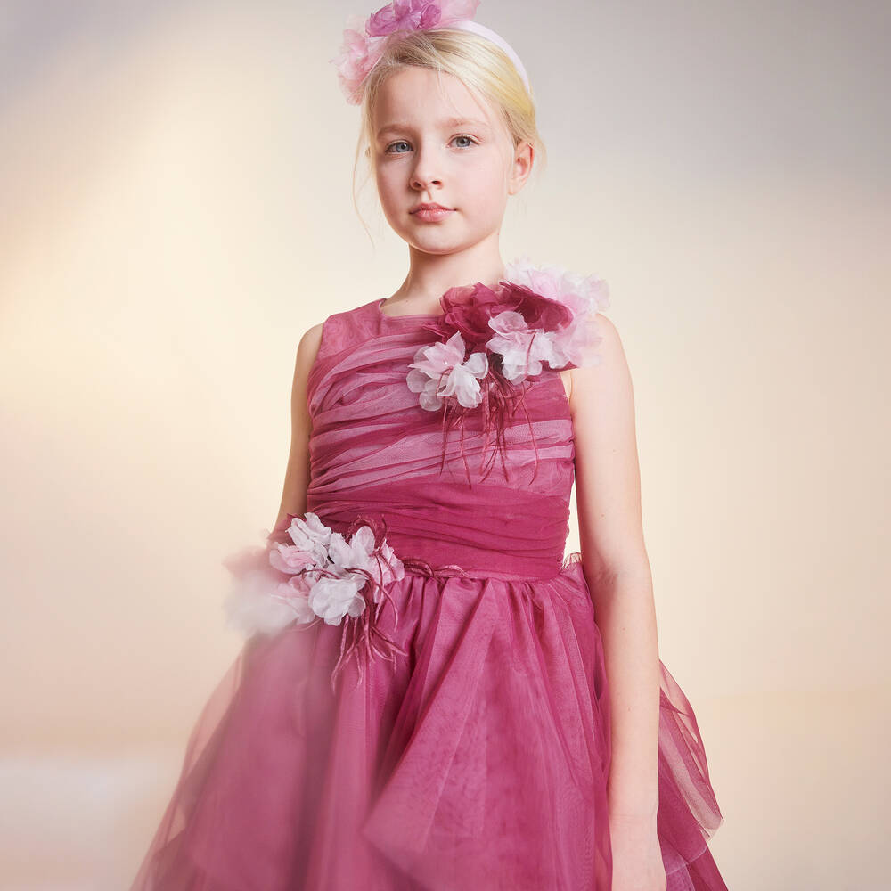 MARCHESA KIDS COUTURE Girls Dark Pink Tulle Dress