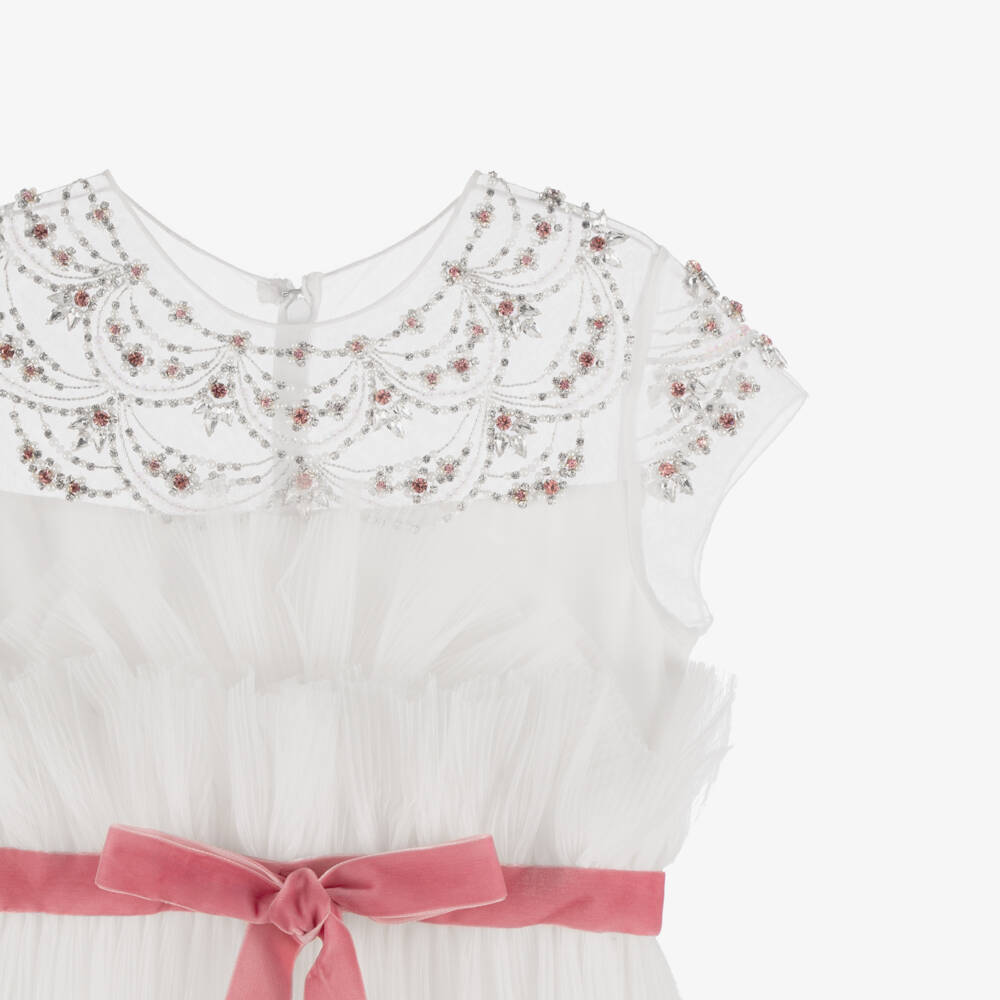 Marchesa Kids Couture-Girls Elegant White Embellished Tulle Gown | Childrensalon Outlet