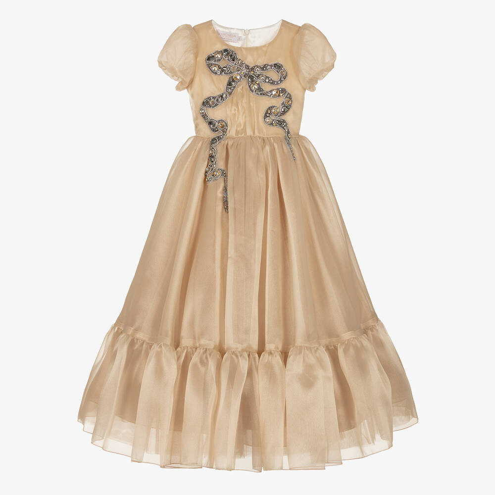 Marchesa Kids Couture - Robe dorée à strass en mousseline | Childrensalon