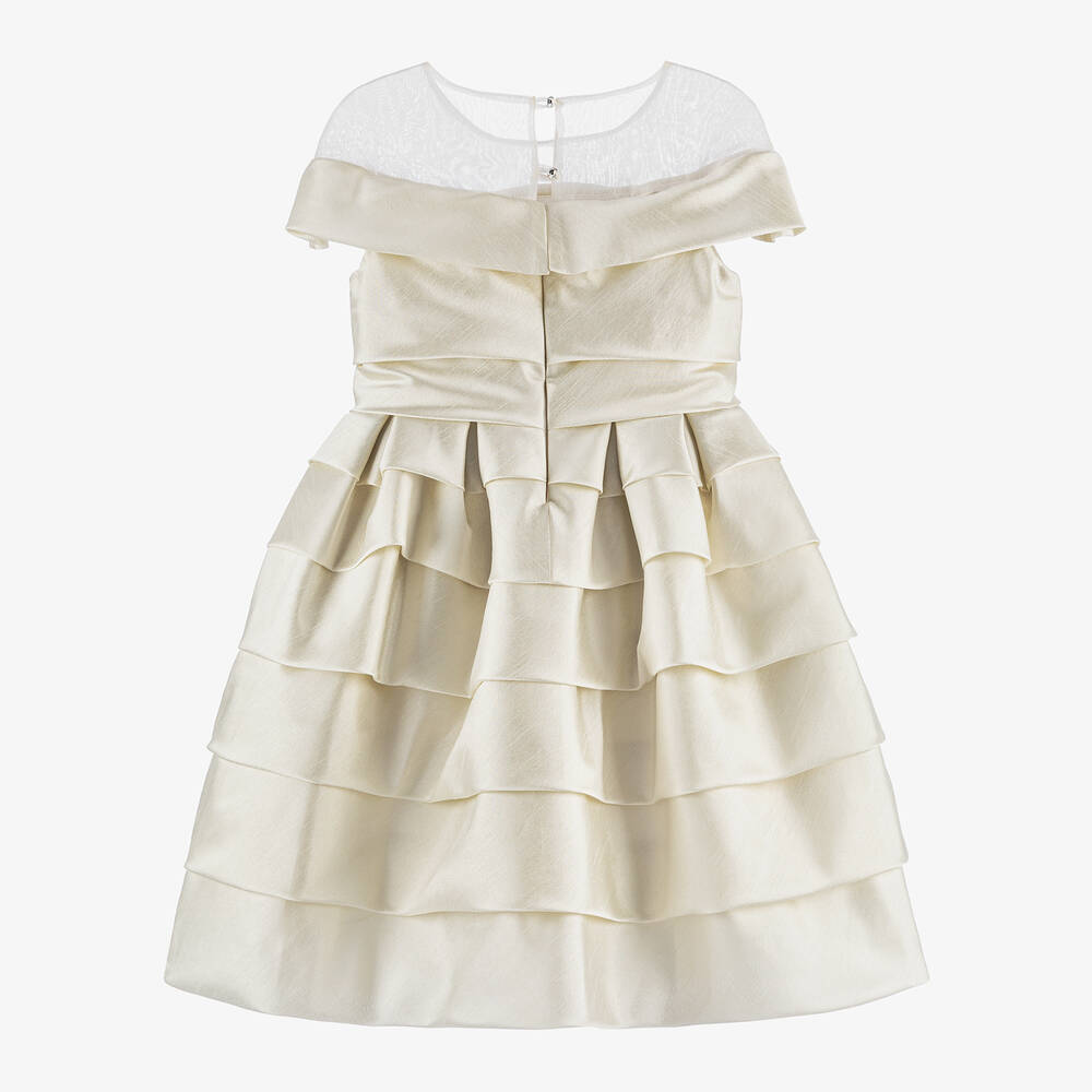 Marchesa Kids Couture-Girls Gold Satin & Beads Silk Bow Dress | Childrensalon Outlet