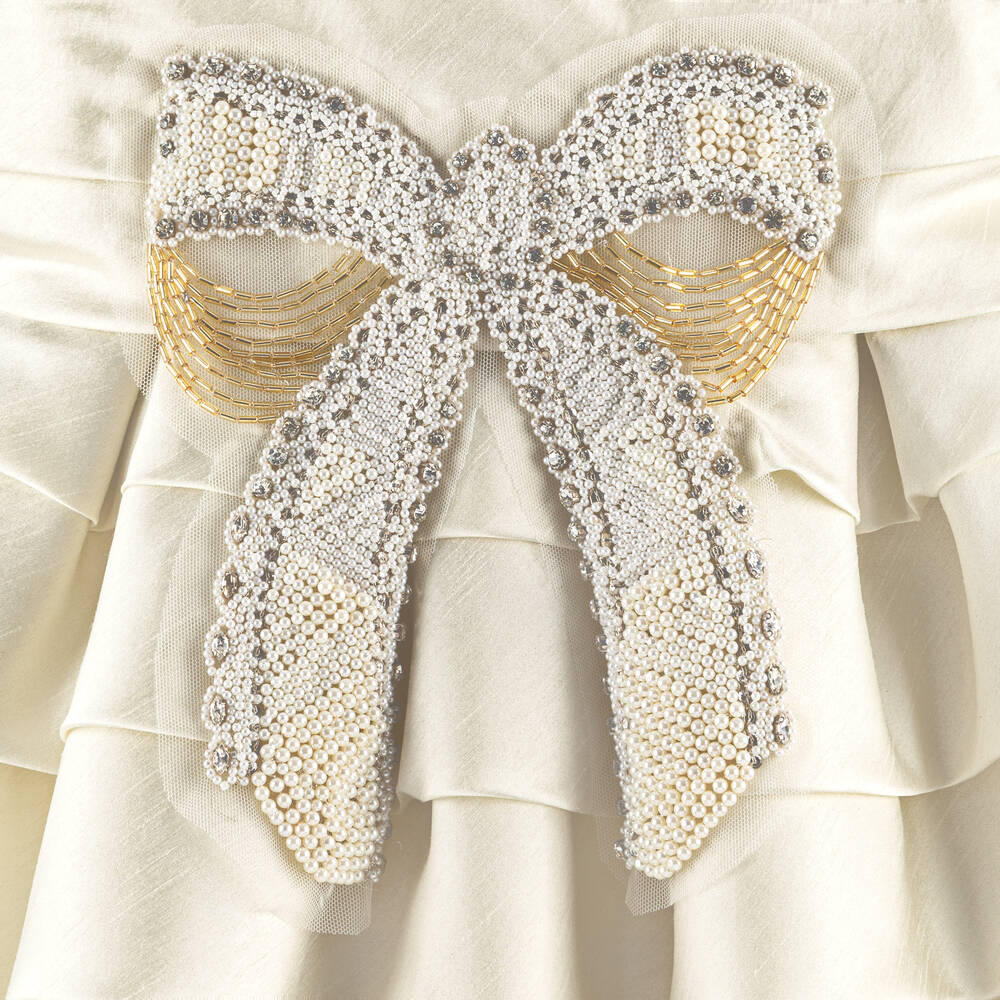 Marchesa Kids Couture-Girls Gold Satin & Beads Silk Bow Dress | Childrensalon Outlet