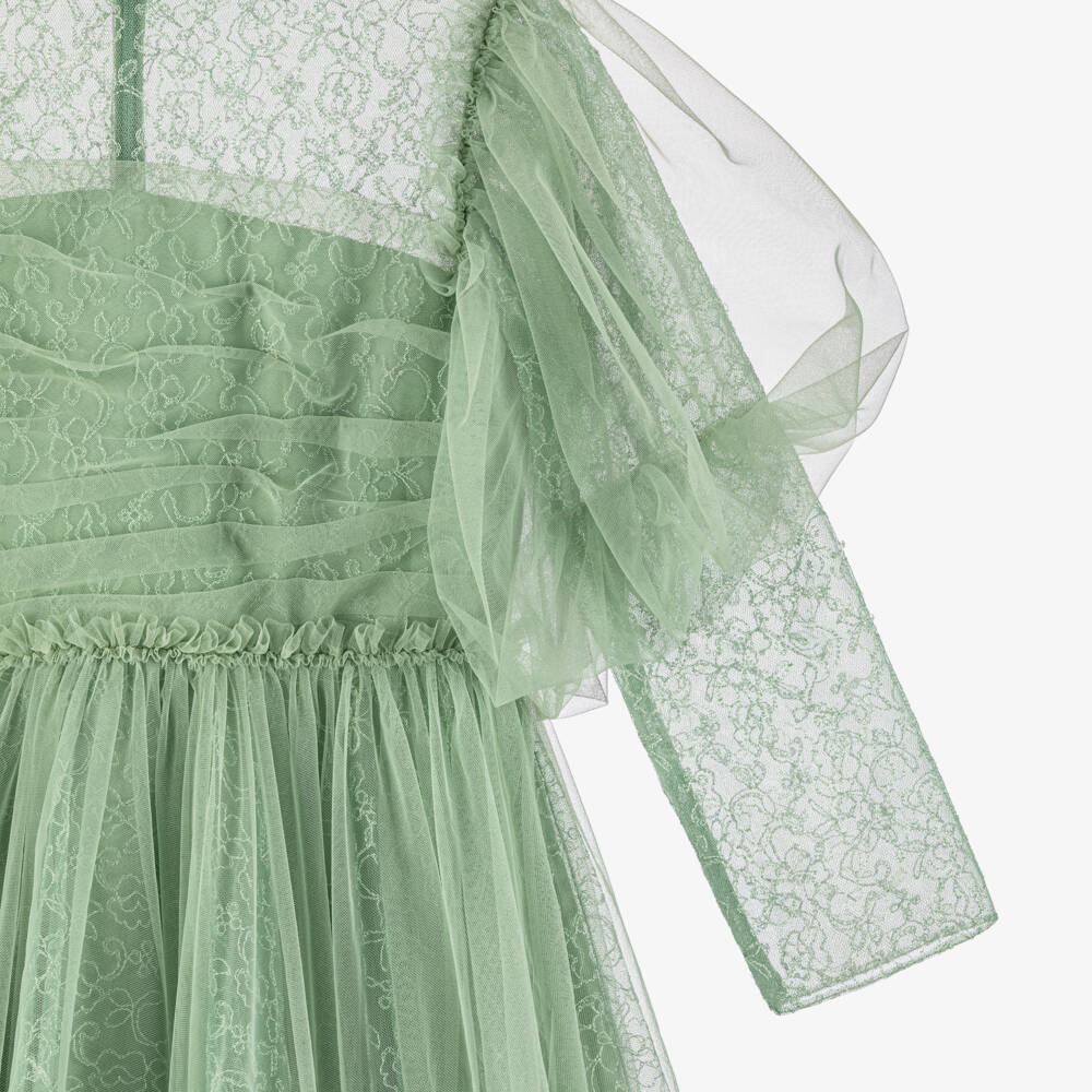 Marchesa Kids Couture-Girls Green Embroidered Tulle Lace Maxi Dress | Childrensalon Outlet