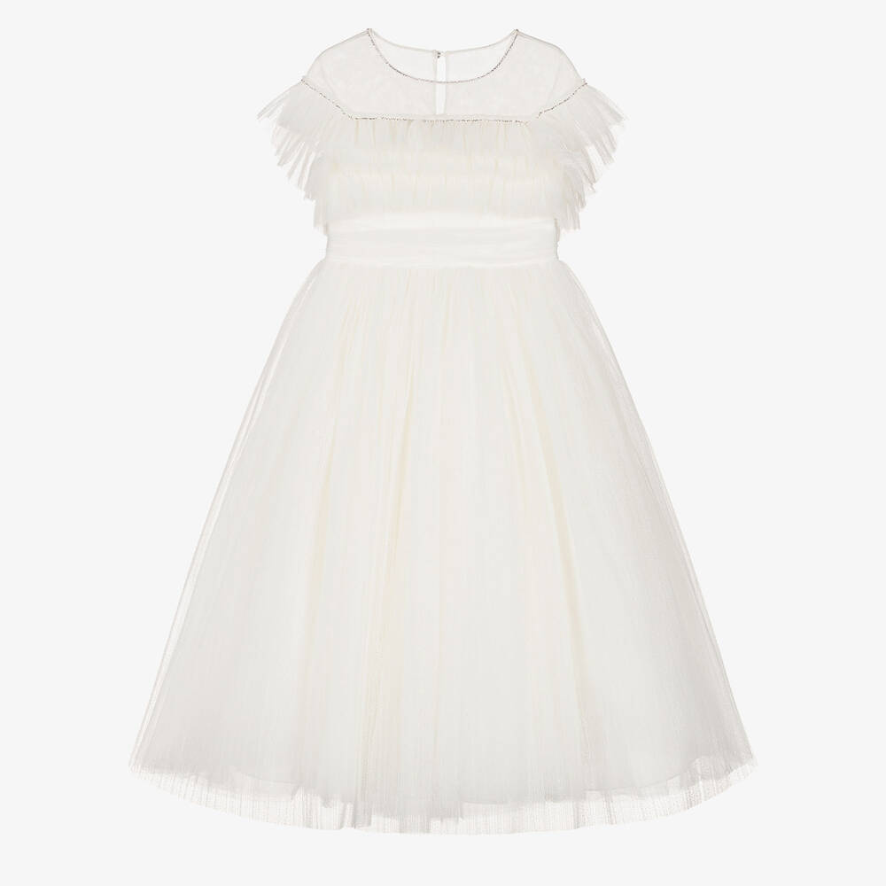 Marchesa Kids Couture - Girls Ivory Crystal & Glitter Tulle Dress | Childrensalon