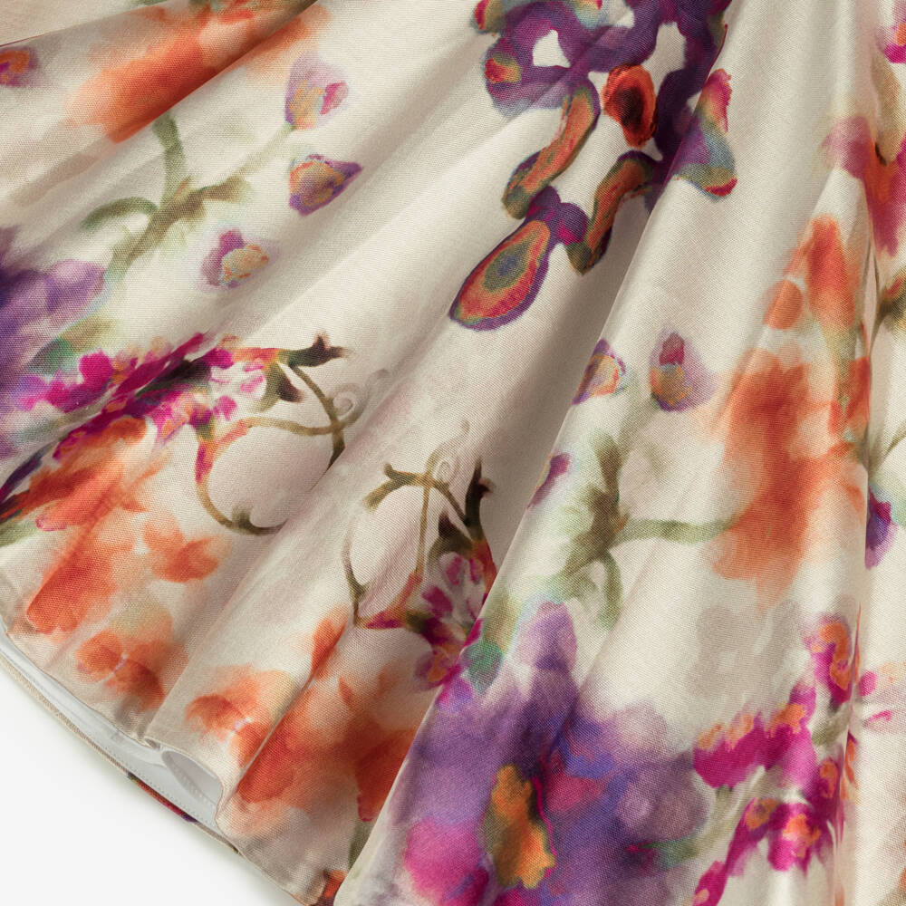Marchesa Kids Couture-Girls Ivory Satin Twill Floral Print Dress | Childrensalon Outlet