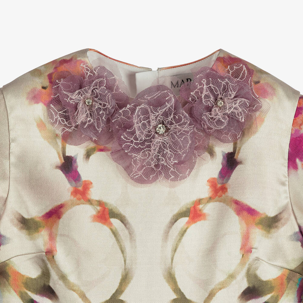 Marchesa Kids Couture-Girls Ivory Satin Twill Floral Print Dress | Childrensalon Outlet