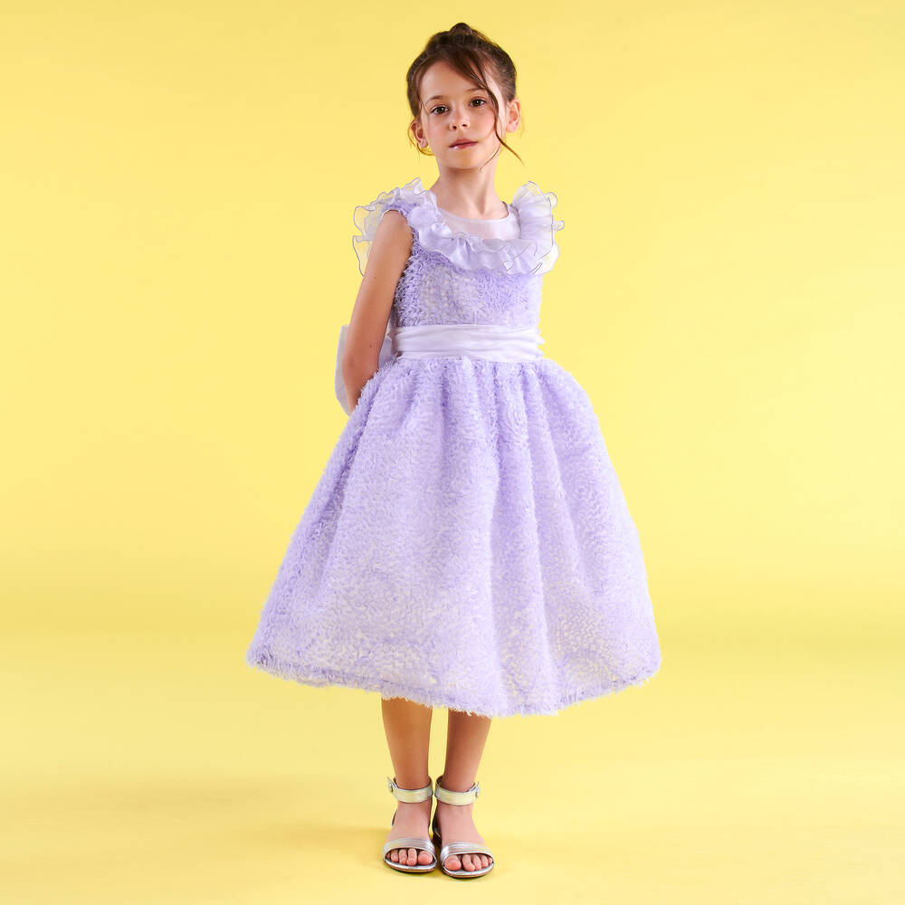 مارشيزا كيدز كوتور-فستان أورغانزا تول وحرير لون بنفسجي | Childrensalon Outlet