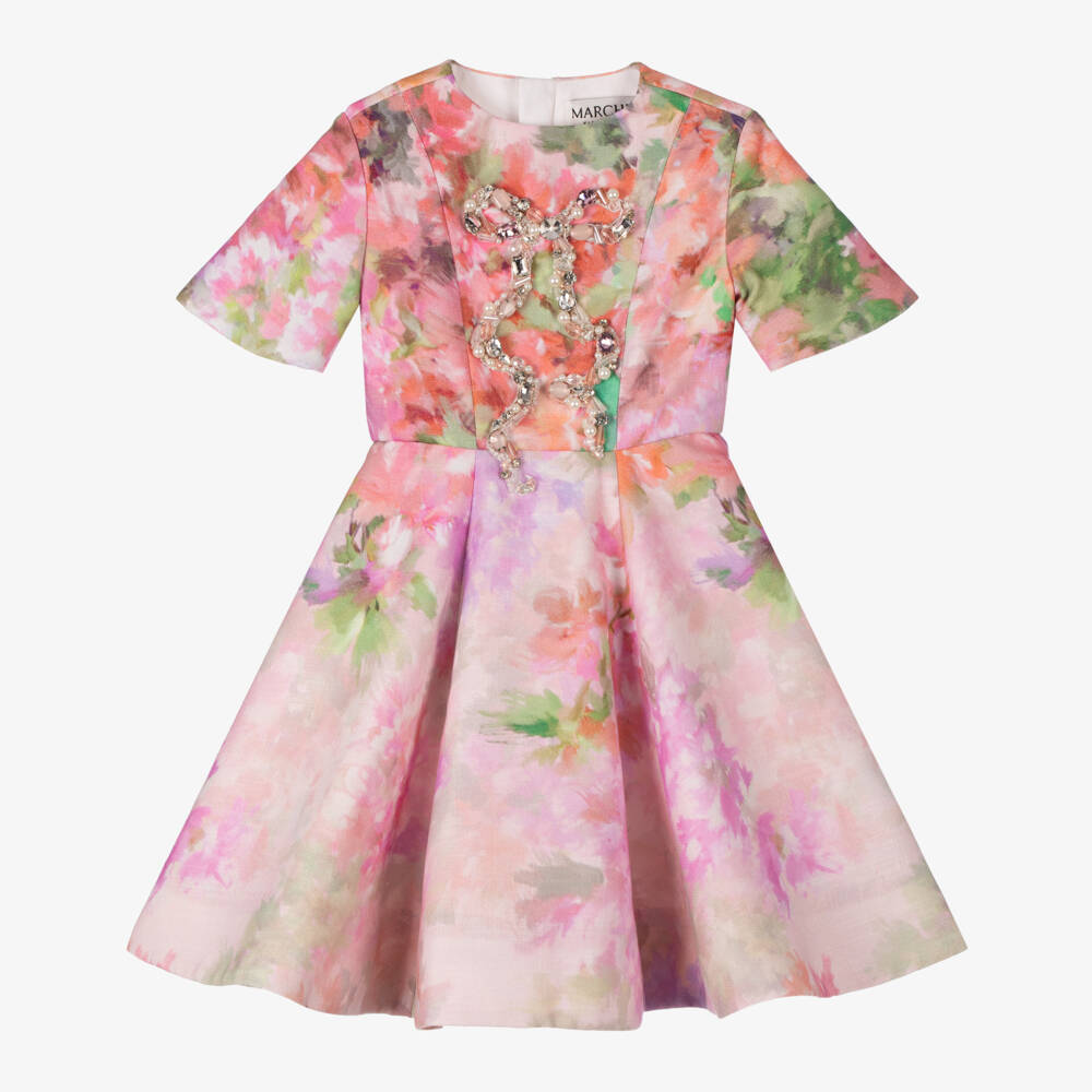 Marchesa Kids Couture-فستان قطني وردي مزهر للبنات | Childrensalon Outlet