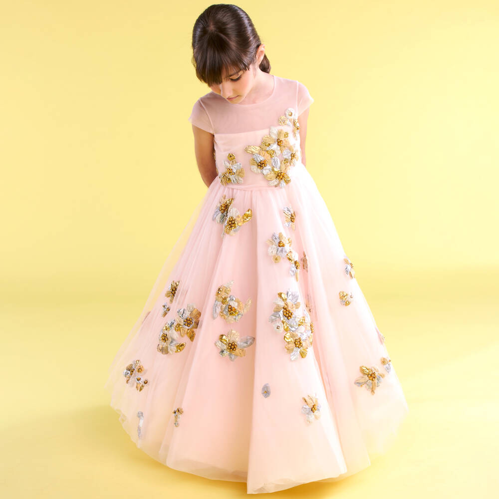 Marchesa Kids Couture-Girls Pink Floral Tulle Dress | Childrensalon Outlet