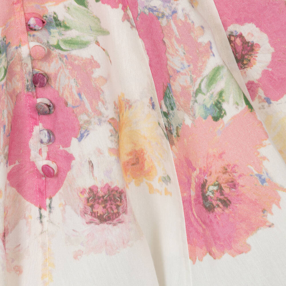 مارشيزا كيدز كوتور-فستان مزيج قطن لون زهري وعاجي بطبعة ورود | Childrensalon Outlet