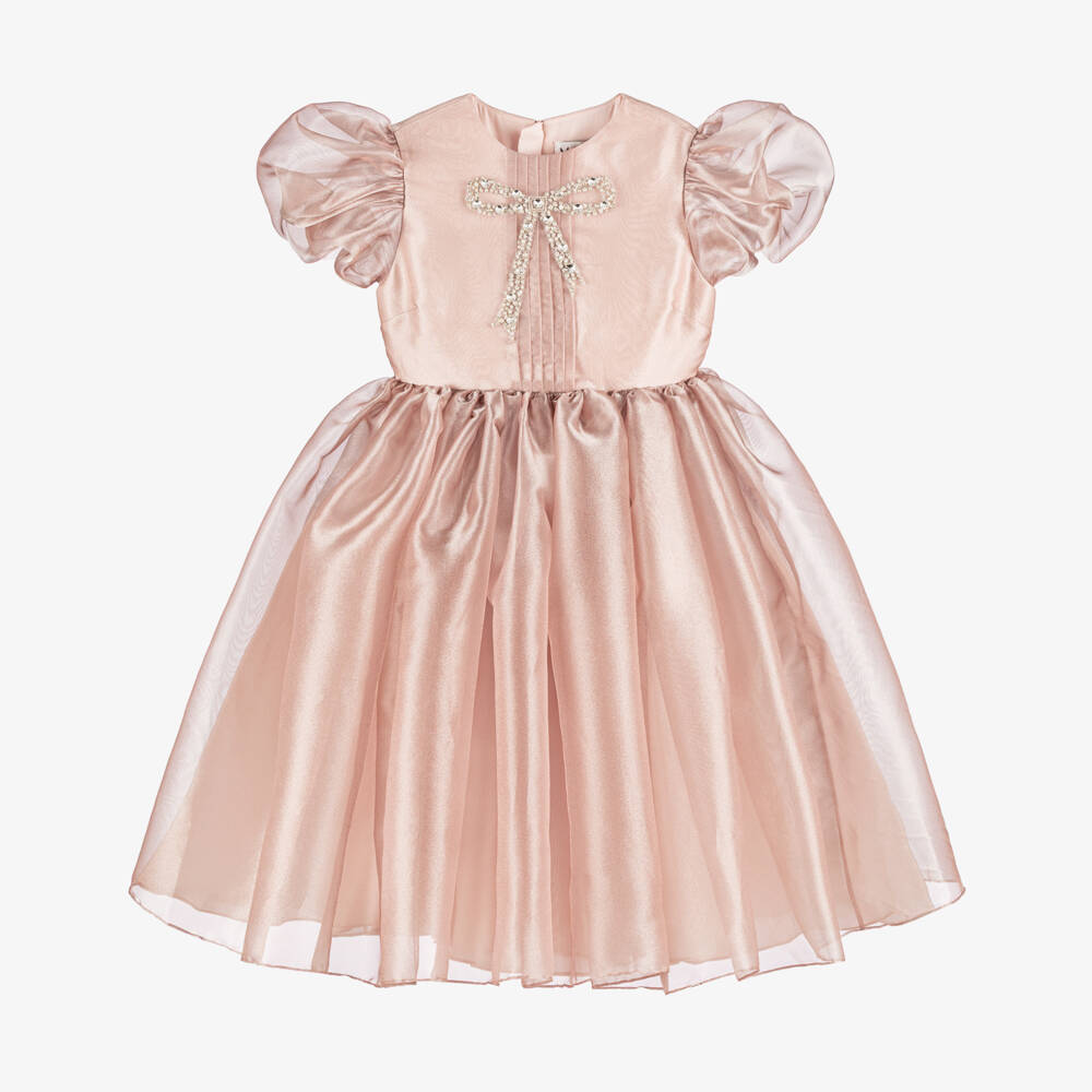 Marchesa Kids Couture-Girls Pink Organza Dress with Jewelled Bow | Childrensalon Outlet