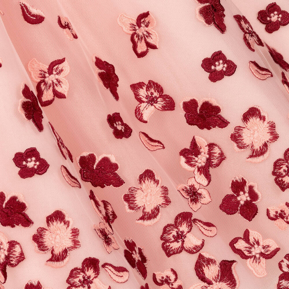 Marchesa Kids Couture-فستان تول لون زهري وأحمر مطرز بورود | Childrensalon Outlet