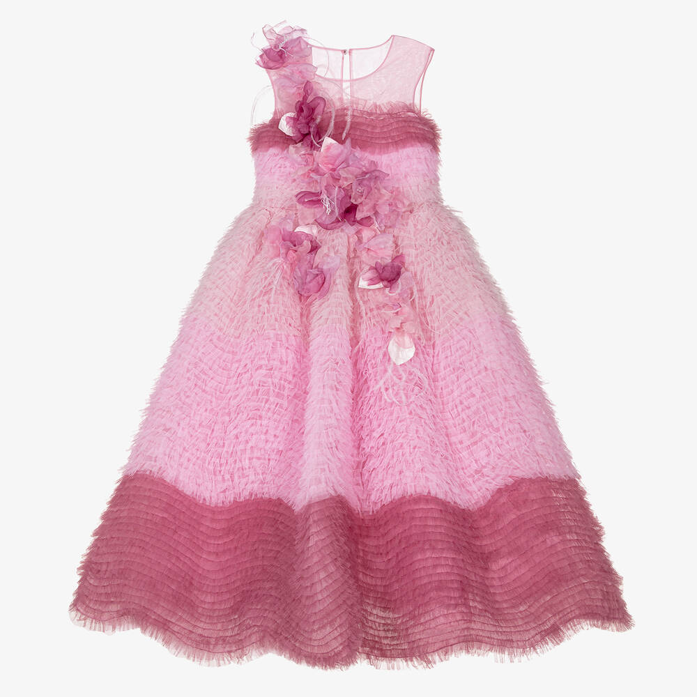 Marchesa Kids Couture - Robe rose en tulle à volants fille  | Childrensalon
