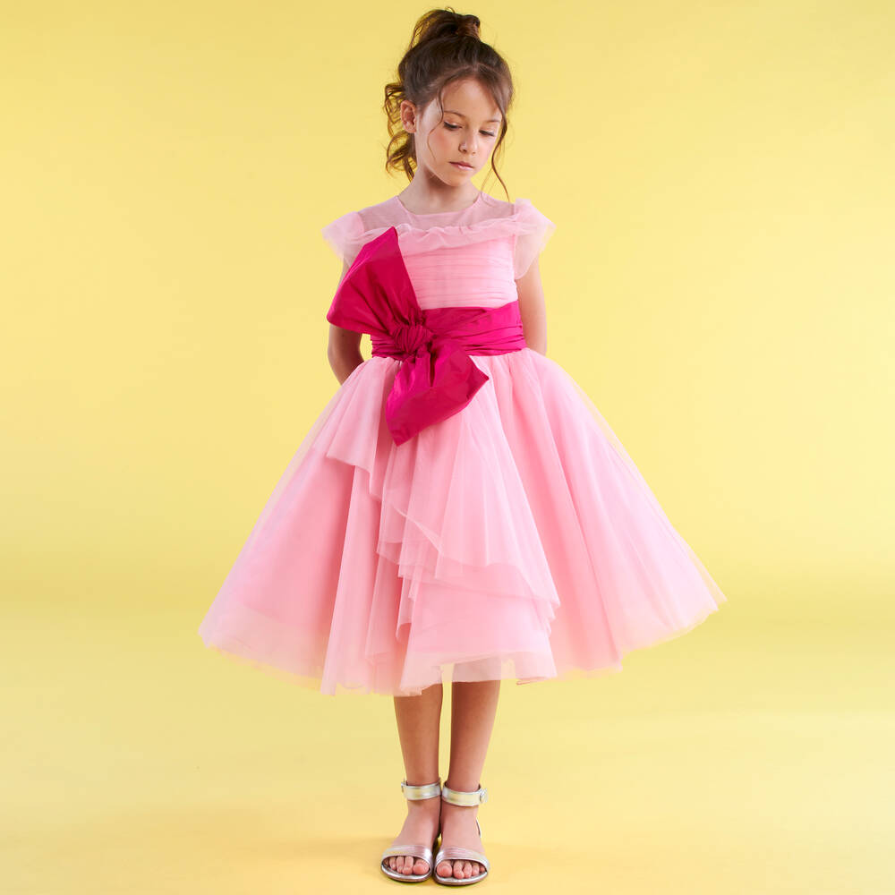 Marchesa Kids Couture-Girls Pink Tulle Bow Dress | Childrensalon Outlet