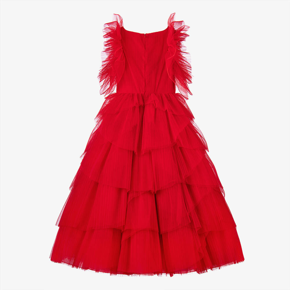 مارشيزا كيدز كوتور-فستان تول بطبقات وكسرات لون أحمر | Childrensalon Outlet