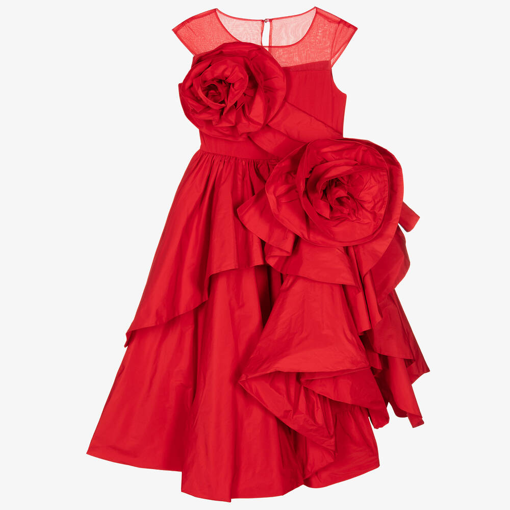 Marchesa Kids Couture - Rotes Seidentaftkleid für Mädchen  | Childrensalon