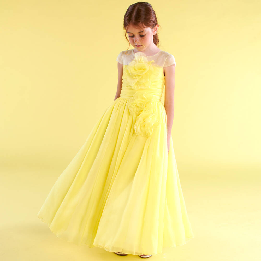 Marchesa Kids Couture-Girls Yellow Silk Dress | Childrensalon Outlet